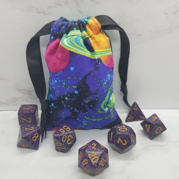 Small Blue Galaxy Planet Dice Bag | D&D Dice Bag | Dungeons and Dragons Dice Bag | For Tabletop Gamers, Role-players, Dice picture