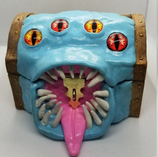 Light Blue Mimic Dice Box | Dungeons and Dragons Dice Box | For Tabletop Gamers, Role-players, Dice, Miniatures, Notes
