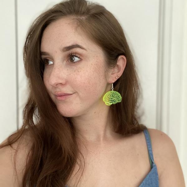 Neon Green or Clear Brain Earrings picture