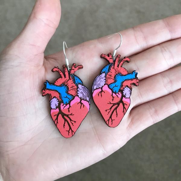 Hand-Painted Anatomical Heart Earrings picture