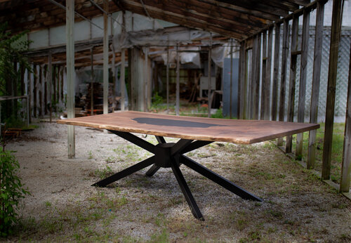 Walnut and Black Epoxy Dining Table picture