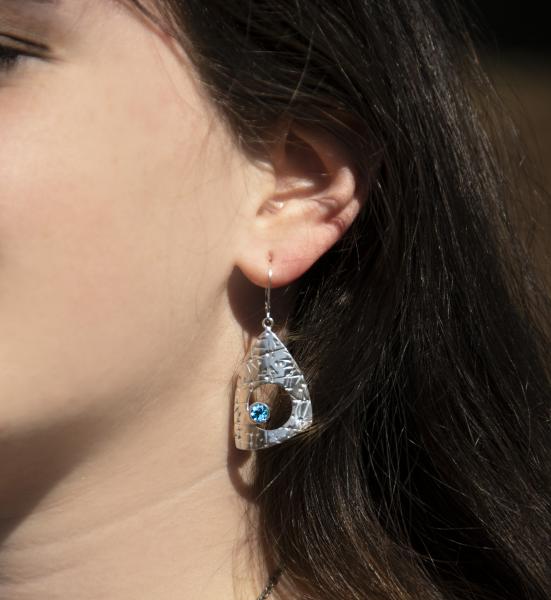 Time Traveler Tri-Curve Earrings with Swiss Blue Topaz