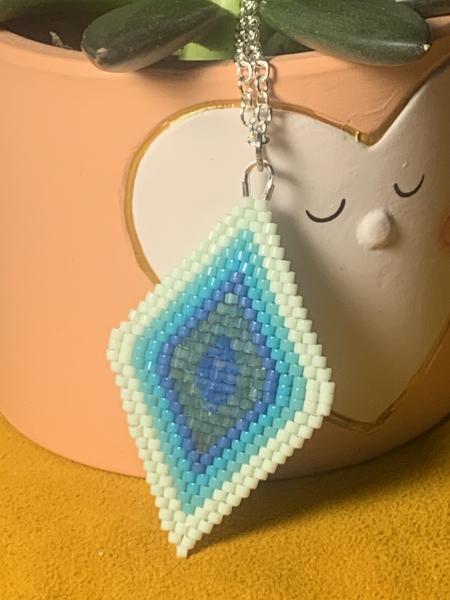 Blue Diamond Brick Stitch Necklace