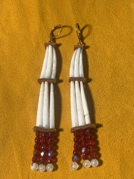 Red Dentalium Shell Two-Tiered Earrings picture