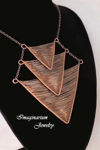 Descending Triple Stacked Triangle Copper Wire Woven Necklace picture