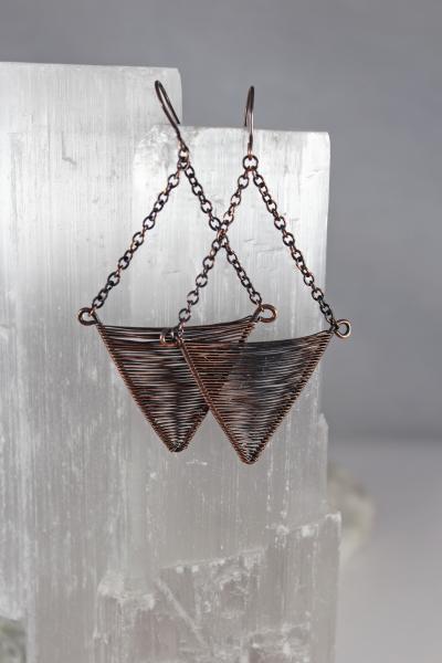 Woven Copper Triangle Hanging Earrings picture