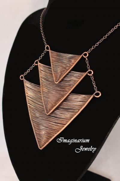Descending Triple Stacked Triangle Copper Wire Woven Necklace picture