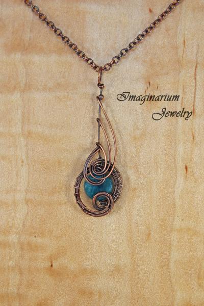 Teal Apatite Dainty Copper Wire Wrapped Pendant picture