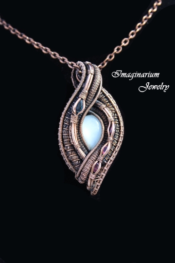 Moonstone, Sapphire, and Tourmaline Copper Wire Wrapped and Woven Pendant picture