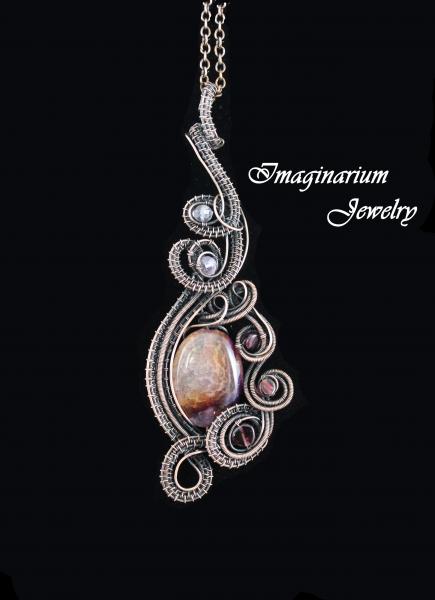 Agate, Amethyst, and Garnet Romantic Copper Wire Wrapped Pendant