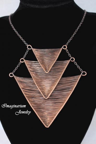 Descending Triple Stacked Triangle Copper Wire Woven Necklace picture