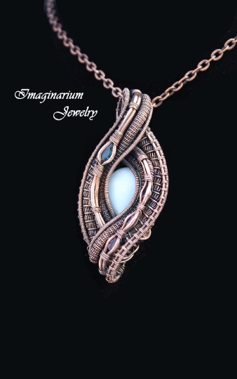 Moonstone, Sapphire, and Tourmaline Copper Wire Wrapped and Woven Pendant picture