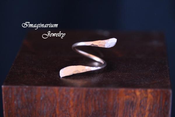 Copper or Silver Hammered Wavy Adjustable Ring picture