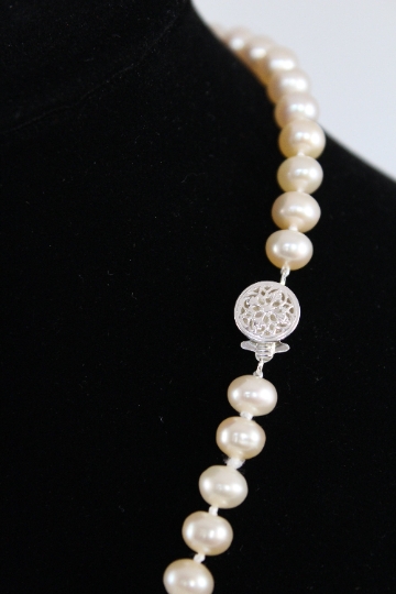 Cream Single Strand Button Freshwater Pearl Necklace With Sterling Silver Clasp picture