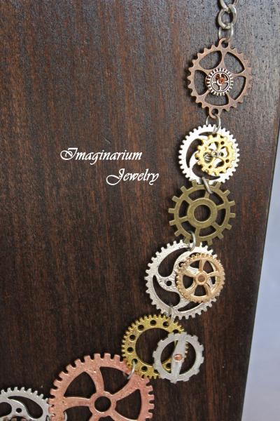 Long Steampunk Vintage Spinning Gears Statement Necklace