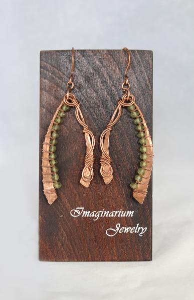 Raw Copper Peridot Wishbone Earrings picture