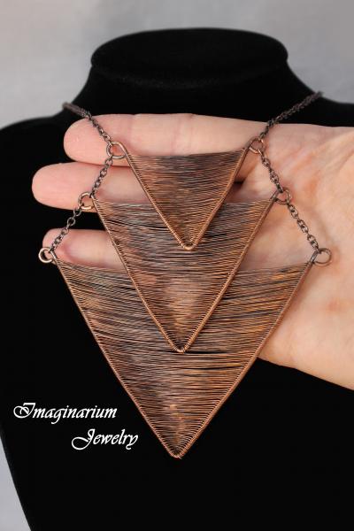Descending Triple Stacked Triangle Copper Wire Woven Necklace picture