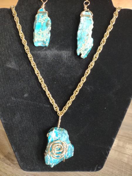 Teal stone necklace set