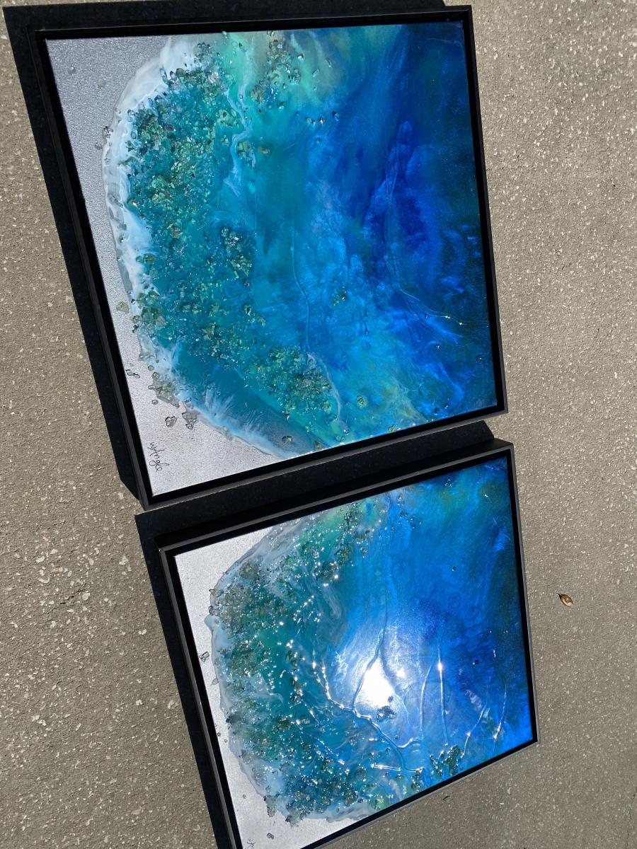 Resin wave diptych picture