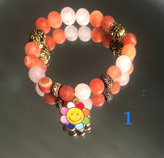 Women 6 1/2 inches stretchy beaded bracelets with charm, semi precious stones, glass beads, picture