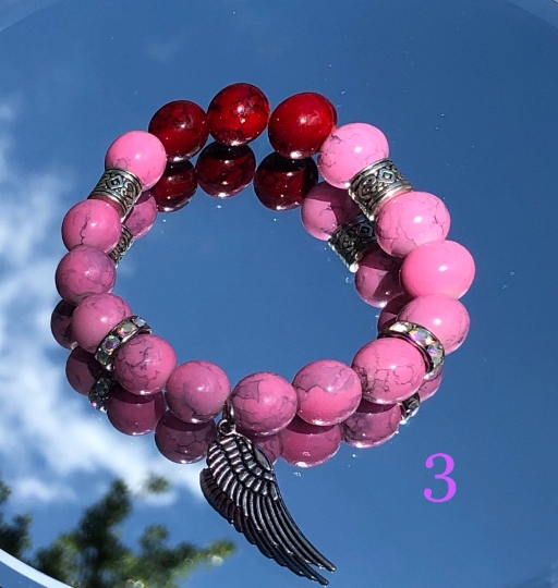 Women 7 inches stretchy beaded bracelets with charm, semi precious stones, glass beads picture