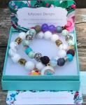 Women 7 3/4 inches stretchy beaded bracelets with charm, semi precious stones, glass beads