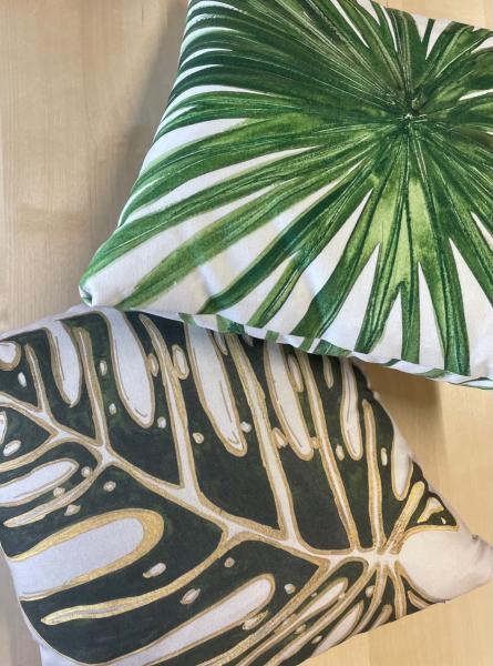 Pillows with custom leaf prints