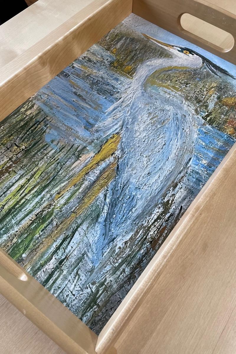 Wooden Blue Heron Tray picture