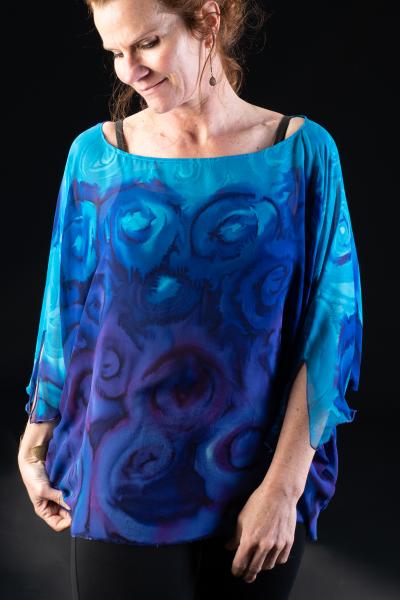 Silk Chiffon Magyar Top in Blues