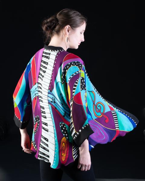 Hand Painted Silk Jacket in JAZZ PIANO design picture