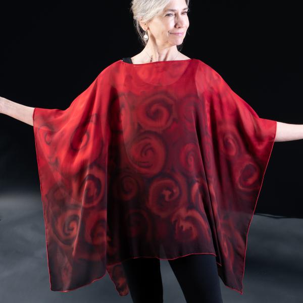 Silk Chiffon Poncho - Red or Turquoise swirls picture