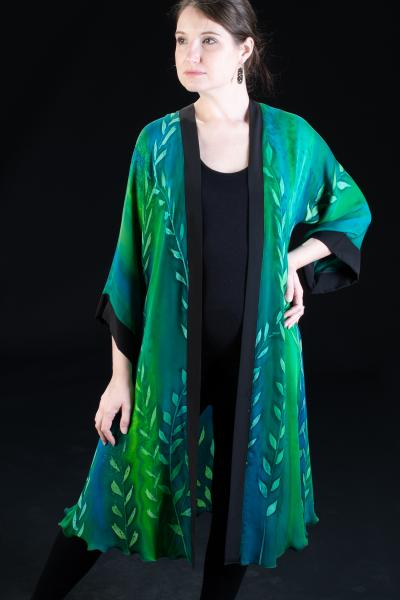Long Hand Painted Silk Bamboo motif Jacket