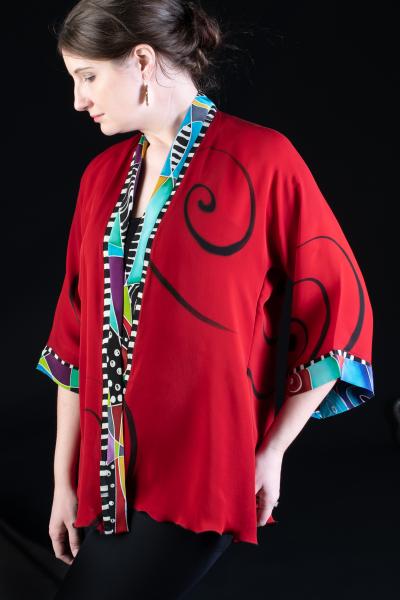 Hand Painted Silk Jacket in RED DRAMA design picture