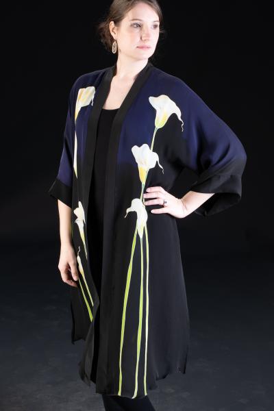 Long Hand Painted Silk Calla Lily Jacket