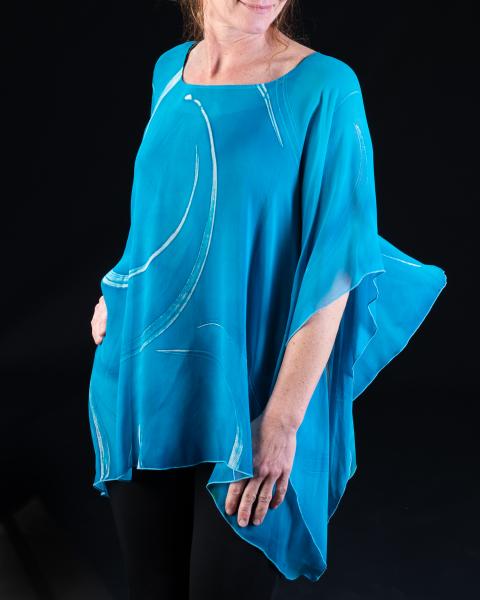 Turquoise Swirls Silk Chiffon Magyar Top picture