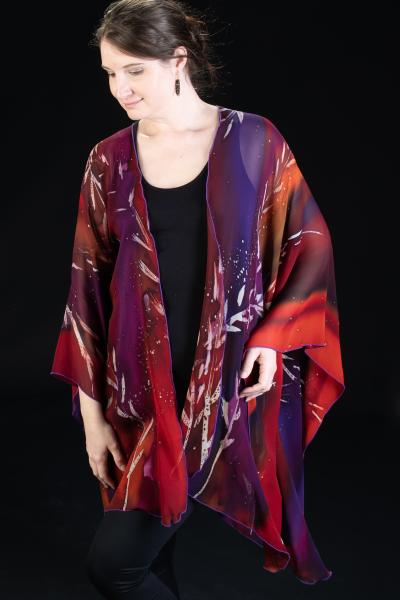 BAMBOO design Silk Chiffon Wrap - reds/purples picture