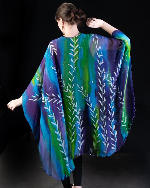 BAMBOO design Silk Chiffon Wrap - blues & purples picture