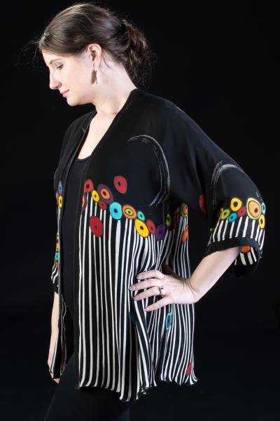 Hand Painted Silk Jacket in BUBBLES and STRIPES design/Black picture