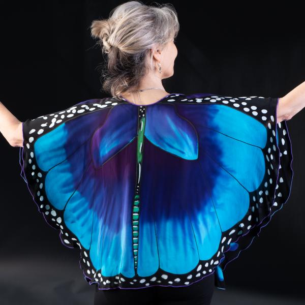 Petite Hand Painted Silk Butterfly - blues