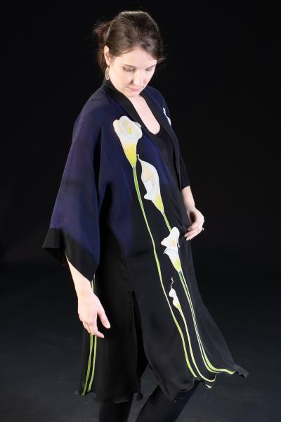 Long Hand Painted Silk Calla Lily Jacket picture