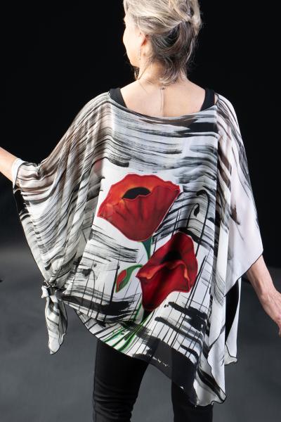 Painterly Red Poppy Silk Chiffon Poncho picture