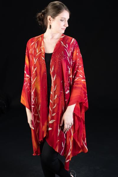 BAMBOO design Silk Chiffon Wrap - reds picture