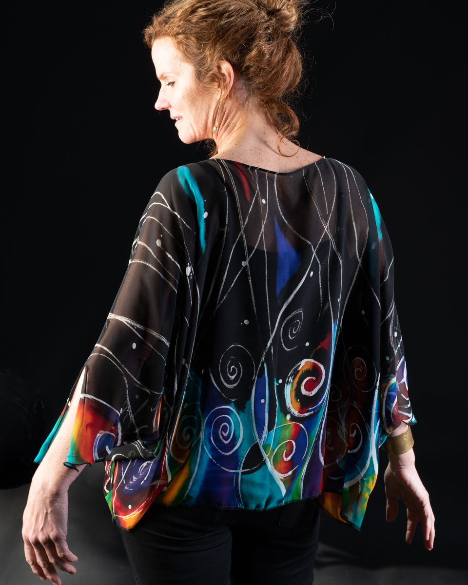 Black and White Color Dance Silk Chiffon Magyar Top picture