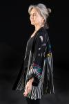 Hand Painted Silk Jacket in BUBBLES and STRIPES design/Black