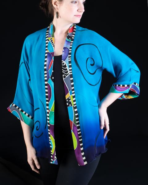 Hand Painted Silk Jacket in BLUE DRAMA design picture