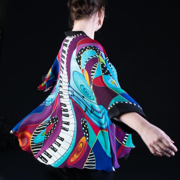 Hand Painted Silk Jacket in JAZZ PIANO design picture