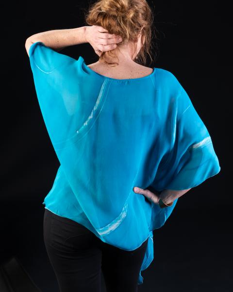 Turquoise Swirls Silk Chiffon Magyar Top picture