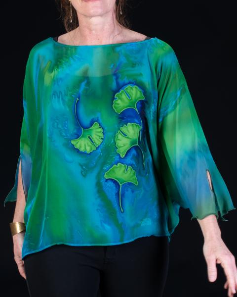 Gingko Leaf  Silk Chiffon Magyar Top