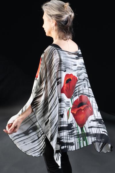 Painterly Red Poppy Silk Chiffon Poncho picture