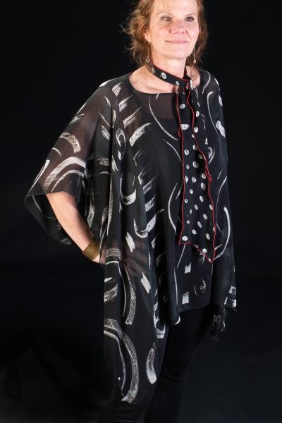 Black and White Silk Chiffon Poncho picture